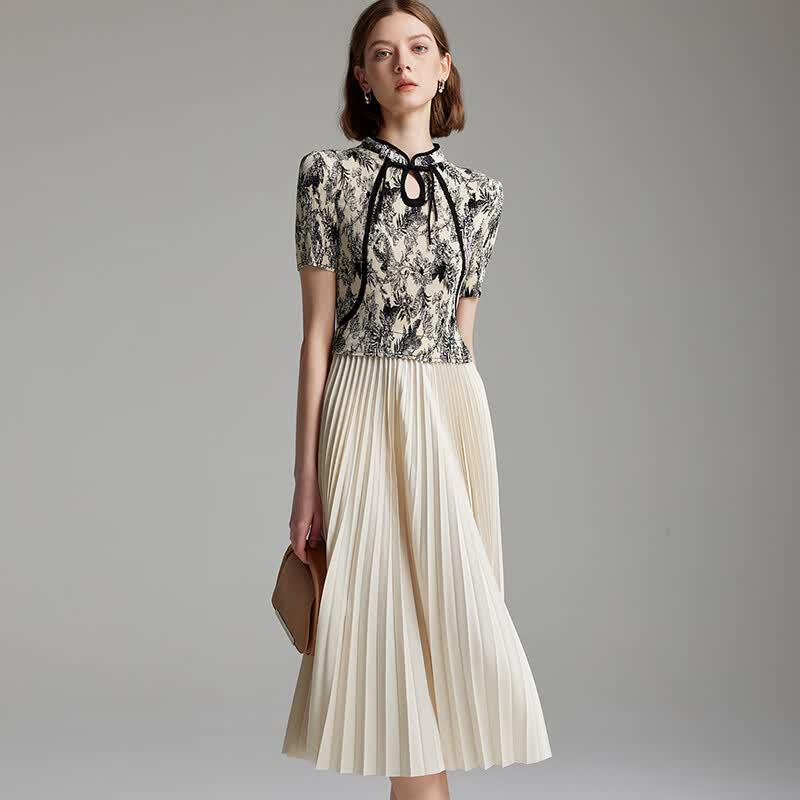 Women s Summer Chinese Style Pleated Cheongsam Dress L