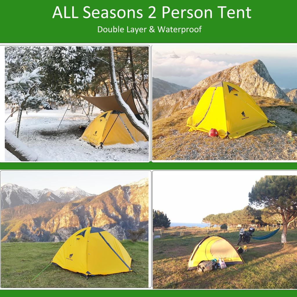 GEERTOP 2 Person Solo 4 Double Water Pressure Resistance Mountaineering Tent with Cold Easy Yellow Tent, Tent, Lightweight, Seasons, Layer, 5000MM,