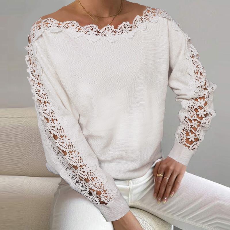 

VONDA Женский осенний кружевной свитер с круглым вырезом и длинным рукавом XL белый