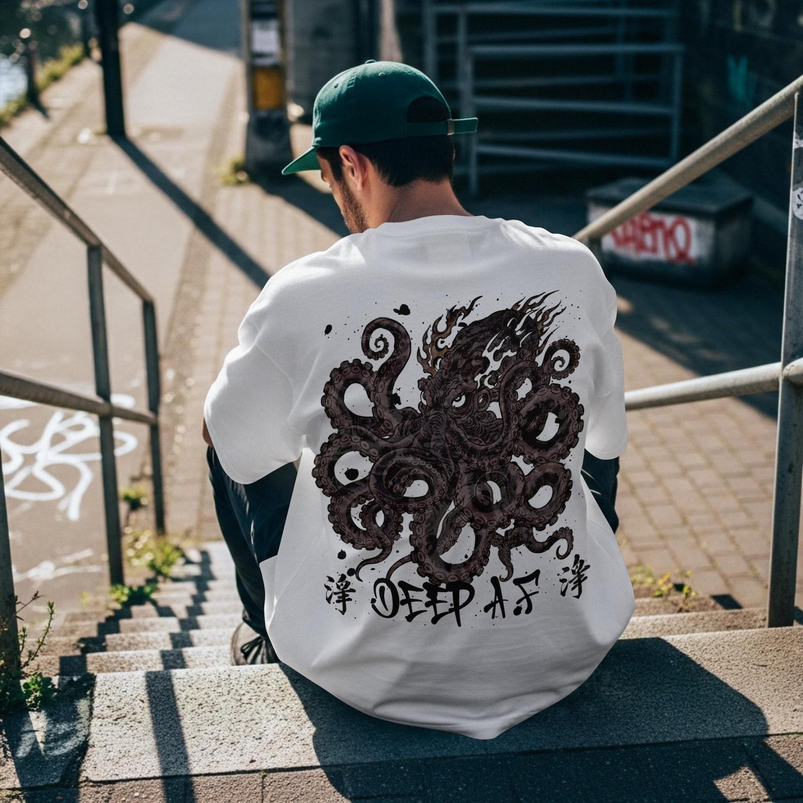 Octopus Japanese Deep Water T-Shirt | Squid Ink Ocean Streetwear S