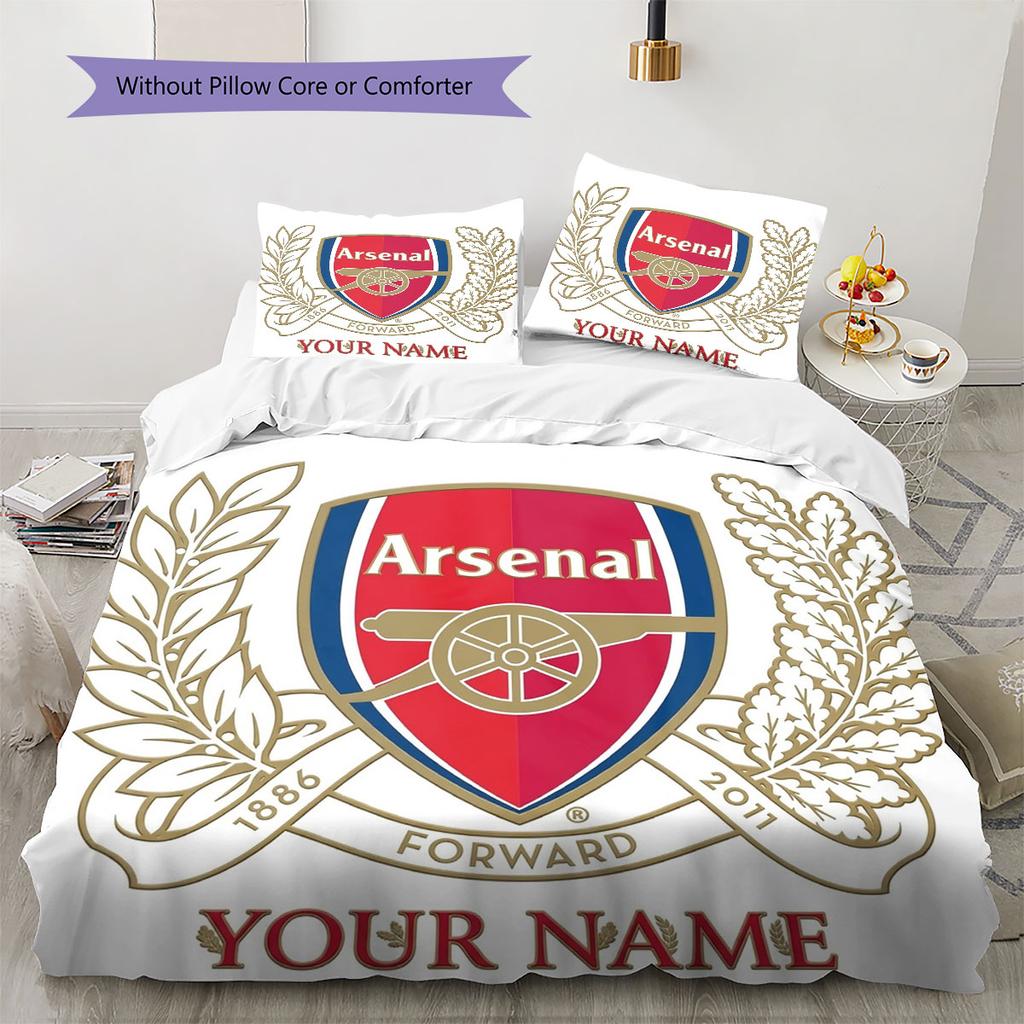 Arsenal F Custom Name Pattern Bedding,Quilt Set Quilt Cover Pillowcase Home Birthday Gift(1 * Duvet Cover + 2 * Pillowcase, Without Core)