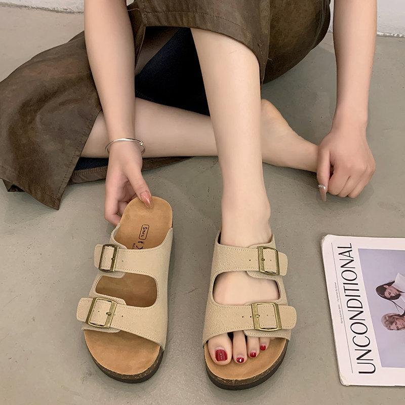Sommer vielseitige Damen Schuhe Mode Internet Berühmtheit Strandschuhe Meer ein Wort Pantoletten lässig Urlaub flache Hausschuhe Außenbekleidung