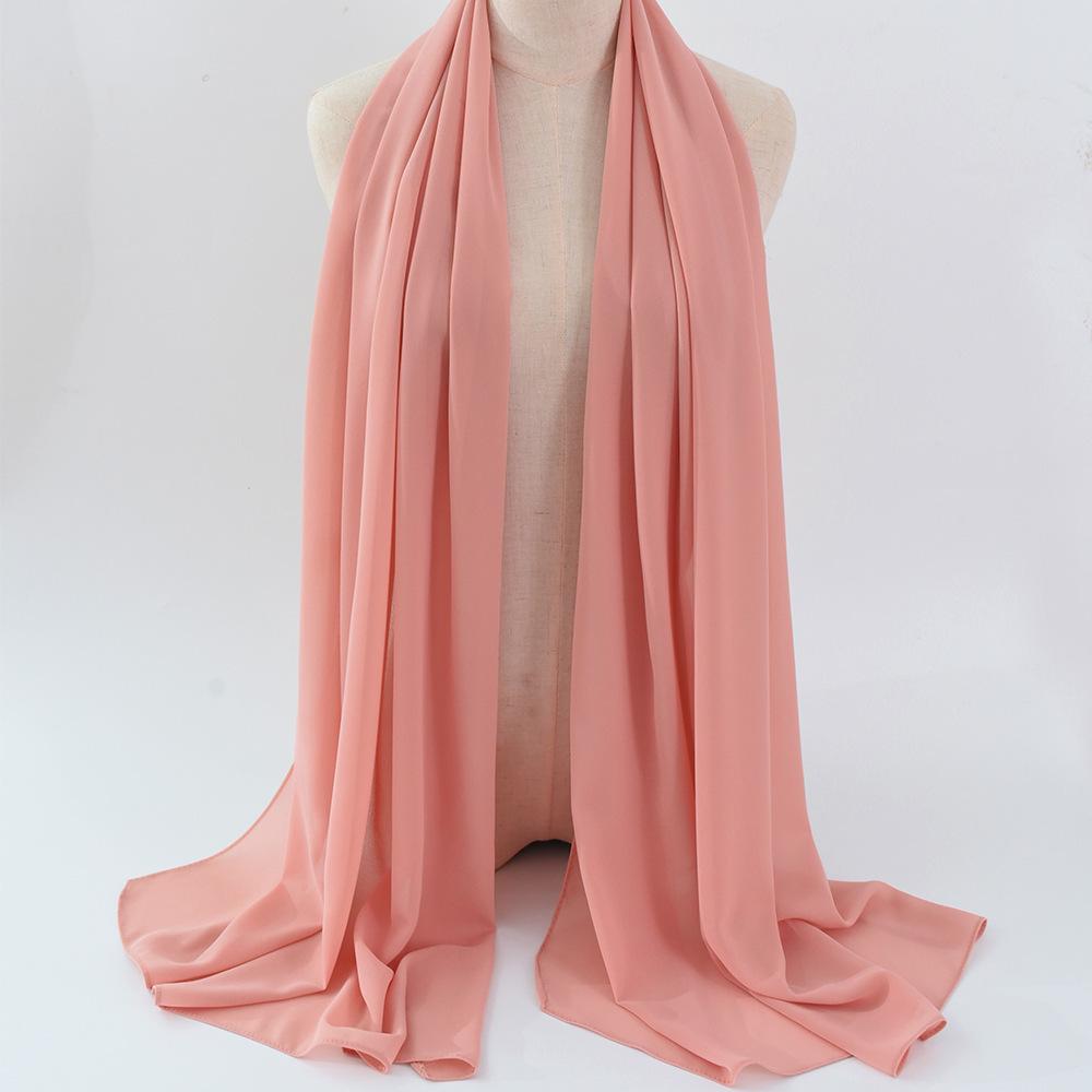 Damen einfarbiger Perlen-Chiffon-Bubbleschal, langer Seiden-Kopfschal, 70x180cm, nahöstlicher Stil
