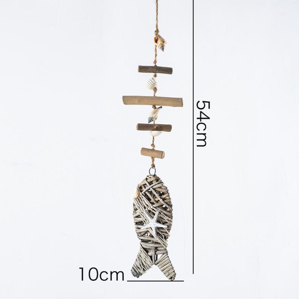 Mediterranean Style Wooden Fish Skewers Fishbone Pendants Creative Fishing Net Ornaments Home Wall Decorations Wall Decorations