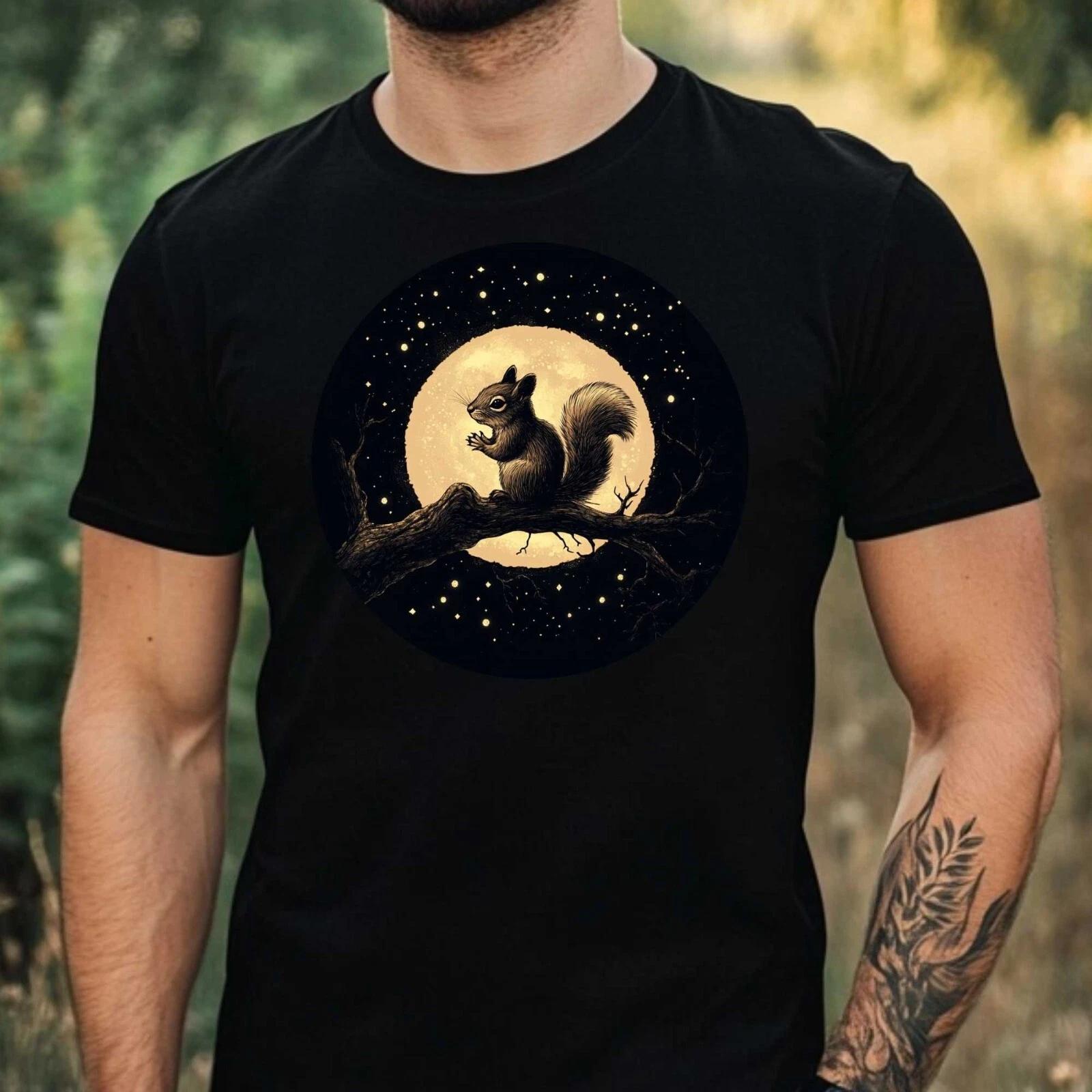 T-Shirt Herren Eichhörnchen im Mondlicht Motiv Baumwolle Größe XS bis 5XL XXL