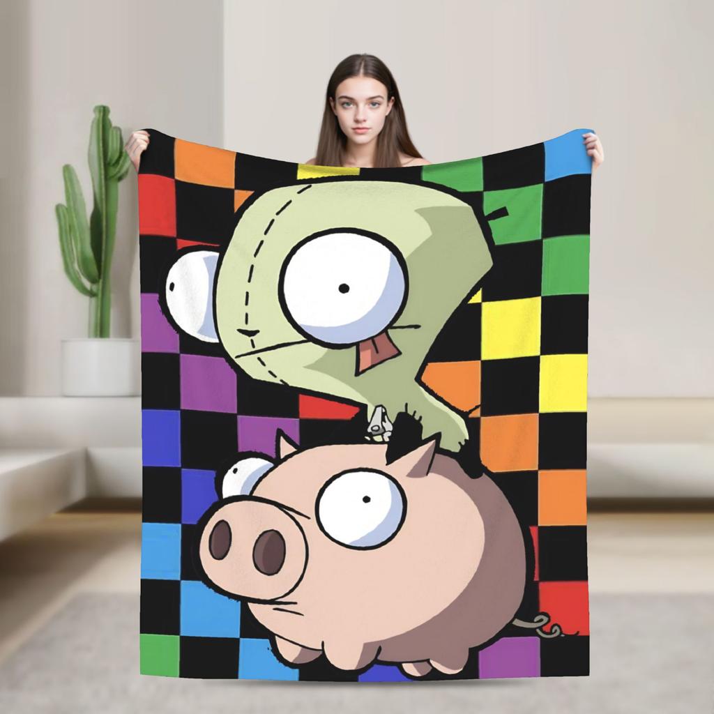 Gir Invader Zim Cartoon  Throw Blanket  Flannel Bedspread For Couch Chair Sofa Bed Funny Sofa Bed Cover
