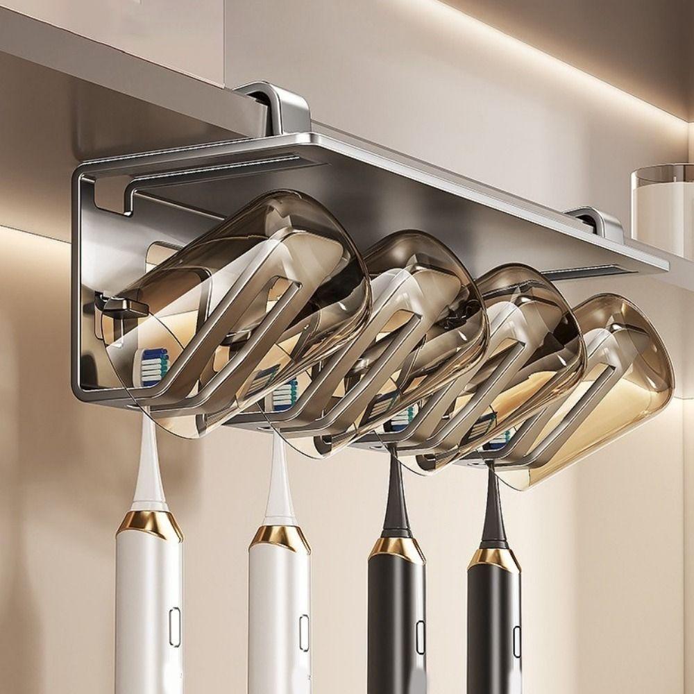 Carbon Steel Toothbrush Storage Rack Non-Perforated Toothbrush Stand for Under Cabinet