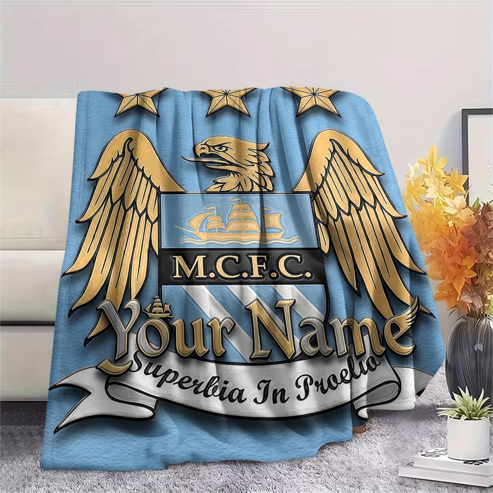 1PC Manchester City F Custom Name Patterned Flannel Blanket Suitable For All Seasons For Home Decor Warmth And Comfort Gifts Holiday Present