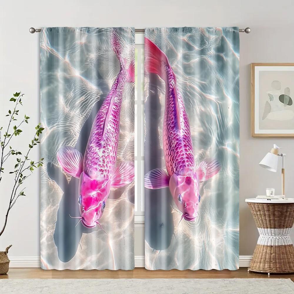 

2 шт., фильтрующие шторы (исключая удилища, неподвижный, без батареек) Яркая картина пруда для использования в спальнях и 29x65in(75x166cm)