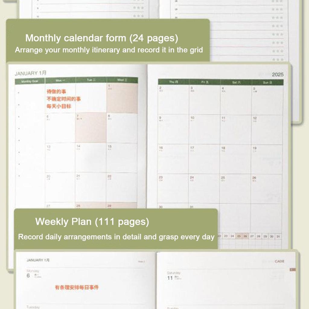 Program de afaceri din piele A5 de calitate superioară 2025, planificator zilnic pentru studenți, carnet de înregistrare de 365 de zile, blocnotes, note, 112 coli 224 pagini