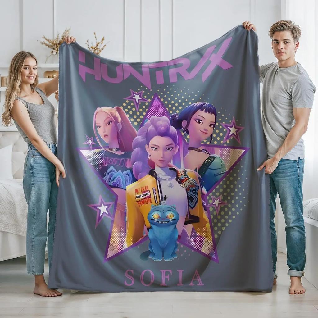 K-Pop D-Demon Hunters Cartoon Flannel Blanket Cover Warmth Multifunctional Decorative Universal Winter Blanket