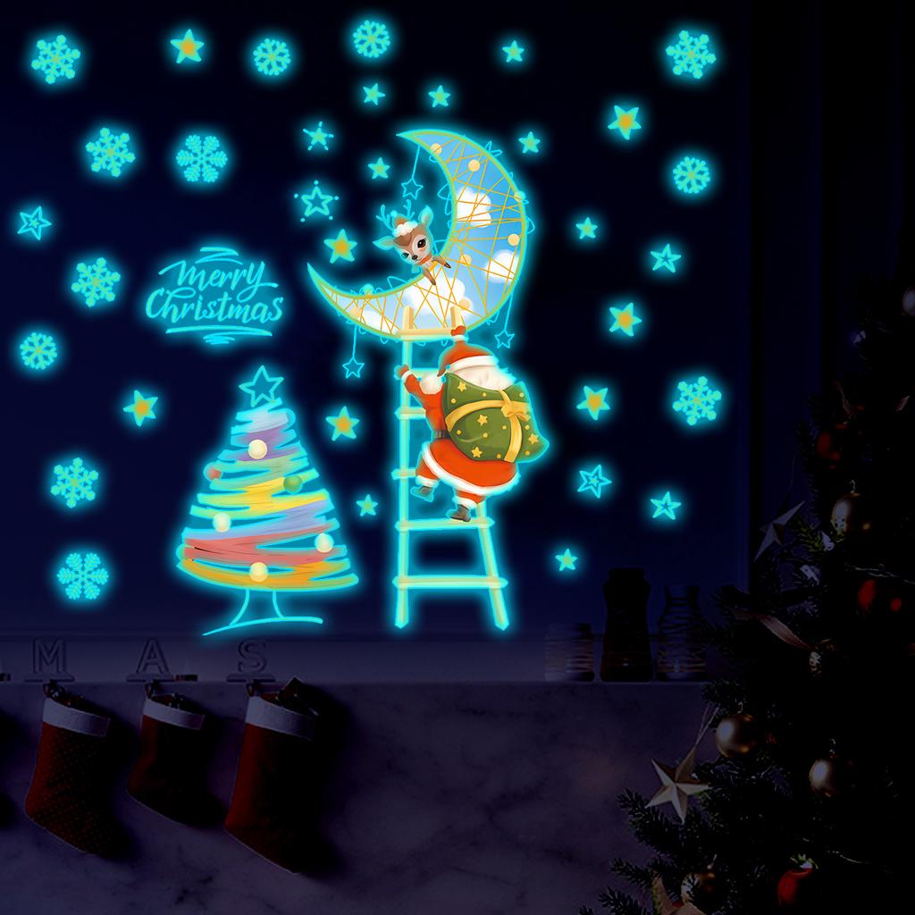 Cartoon Christmas Tree Luminous Wall Stickers Glow in The Dark Wallpaper for Kids Room Living Room Nursery Home Decoration