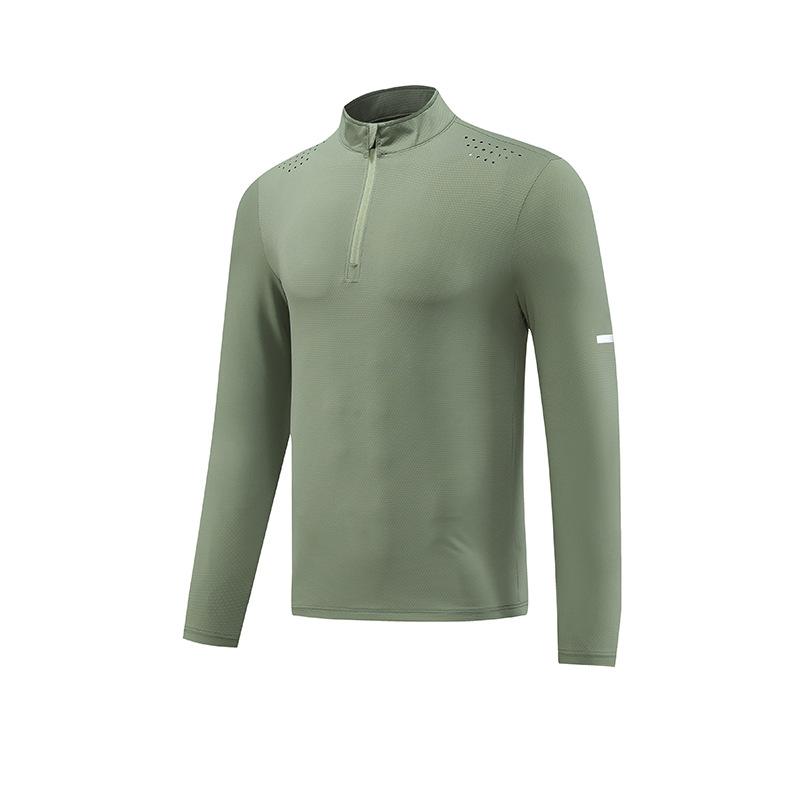 Men's Long Sleeved Quick Drying Clothes Outdoor Fitness Training T Shirt High Elasticity Semi Zipper Sports T-shirt