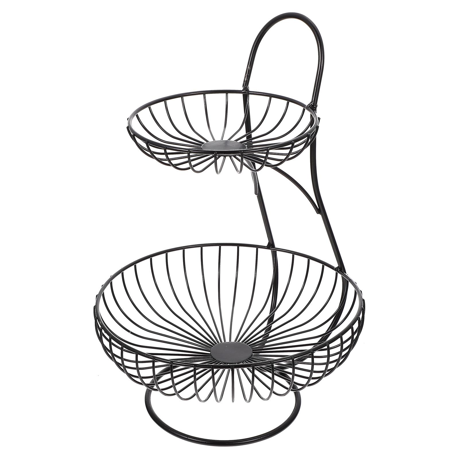 1Pcs Iron Craft Fruit Stand Stylish Two Tier Fruit Serving Tray for Banquet Family Gathering Restaurant Home Decoration Use nero