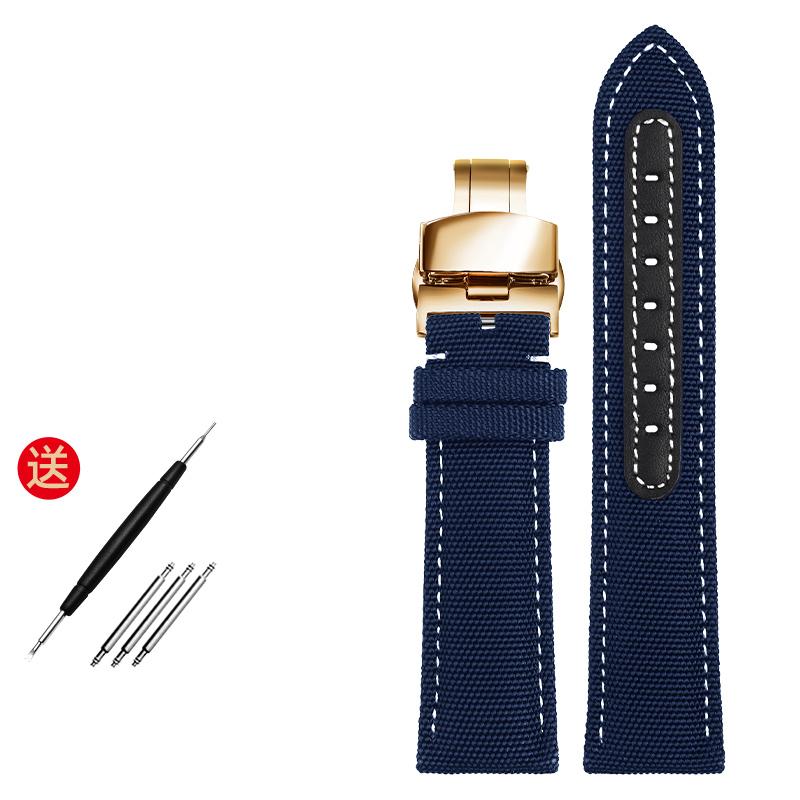 Nylon Watchband 22mm Leather Bottom Watch Strap for B-reitling M-ido O-mega Armani C-itizen Watches Band Canva Bracelet