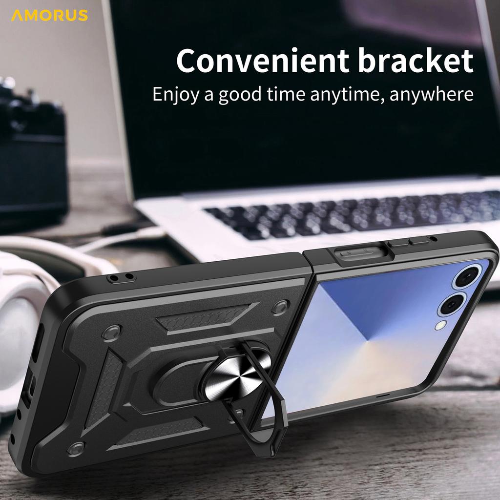 AMORUS For Samsung Galaxy Z Flip7 5G Case Kickstand PC+TPU Phone Cover