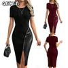 Fashion Summer Spring Solid Color Print O-Neck Short Sleeve Casual Dresses