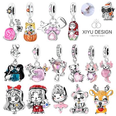 New Copper Charms Cute Nesting Doll Newt Pink Pendant Fit Original Beads Diy For Woman Jewelry