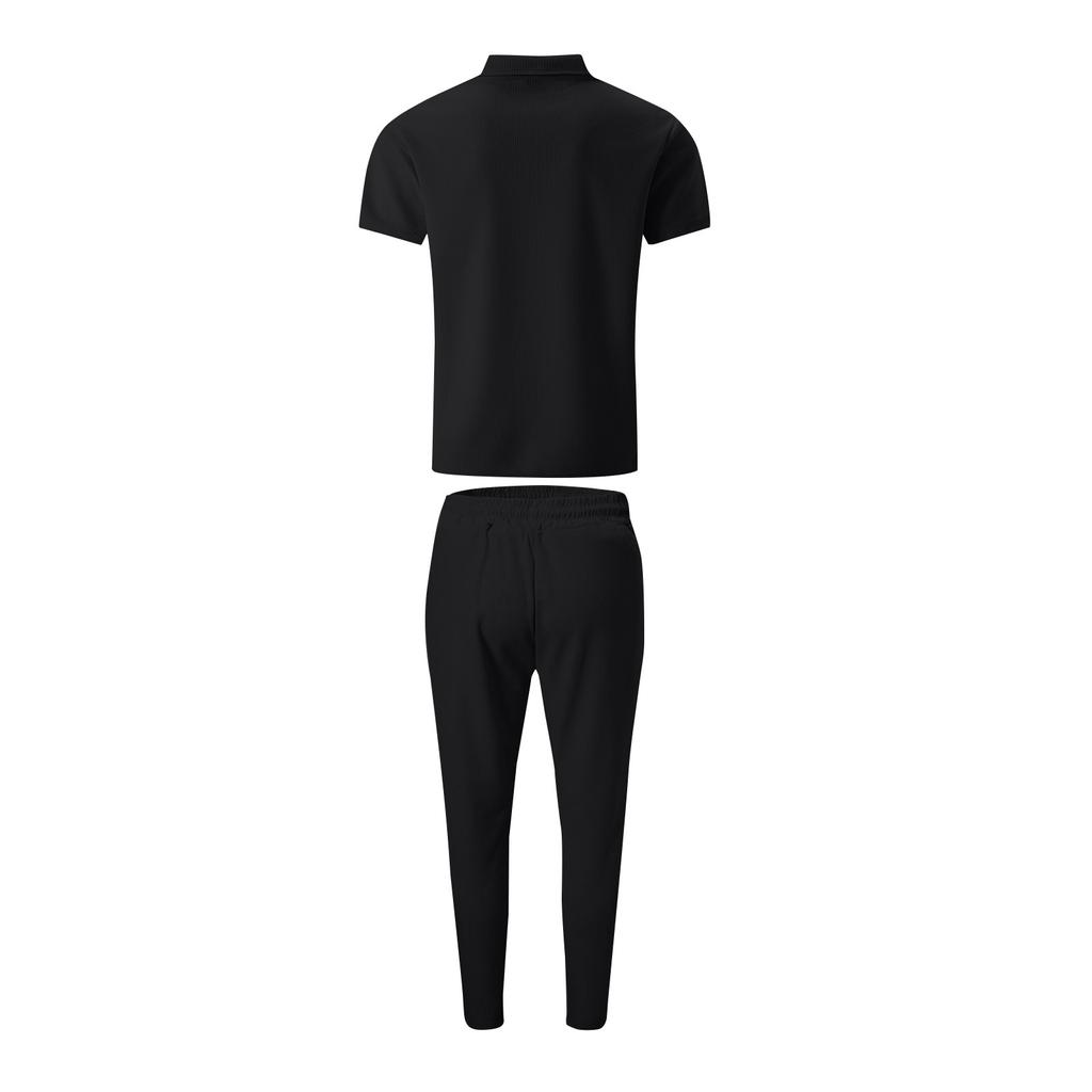 Herren Revers Button Up Cardigan Kurzarm Lange Hosen Lässiges Zweiteiliges Set