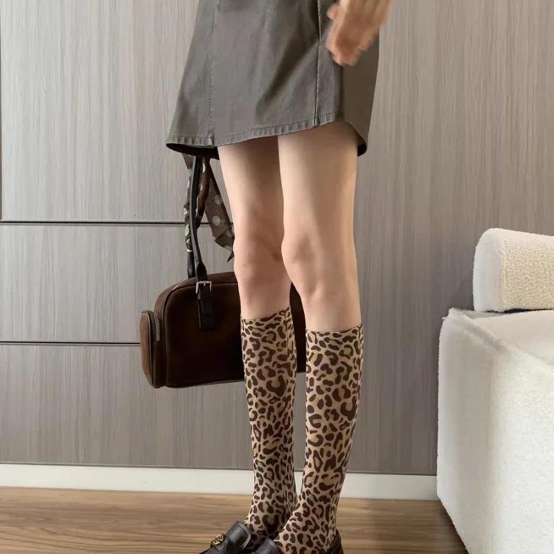 New Sexy and Laid-back Leopard Print Thigh-high Socks with a Street Vibe and Retro Leopard Print Mid-calf Socks as a Gift