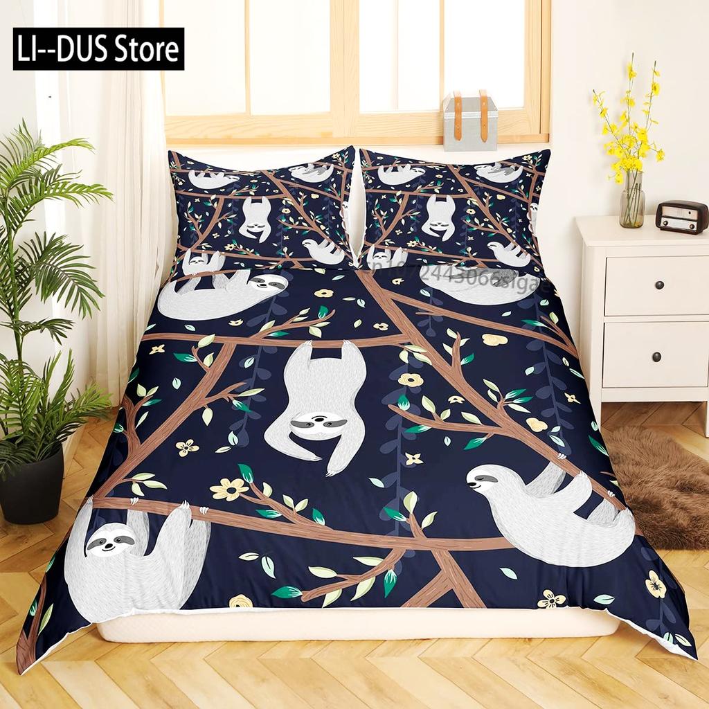Sloth Bedding Set King SizeCartoon Duvet Cover Set for Kids Girls BoysSloth Pattern Comforter Cover1 Quilt Cover 3 Pieces
