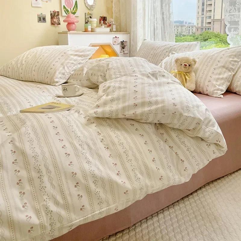 3/4pcs/set 100% Cotton Floral Pattern Duvet Cover Set with Pillowcase Sheet Home Twin Single Queen Size Boys Girls Bedding Sets