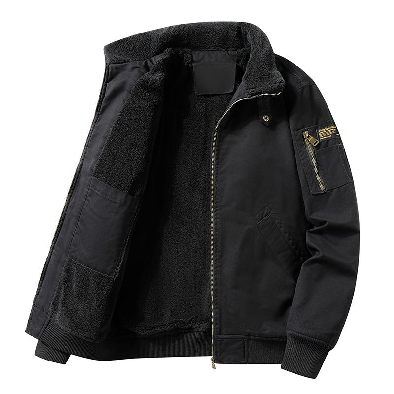 Winter Fleece Jacket Men Turn Down Collar Solid Windproof Warm Outwear Coats Vintage Thick Cargo Jacket Male Casual Bomber Coats