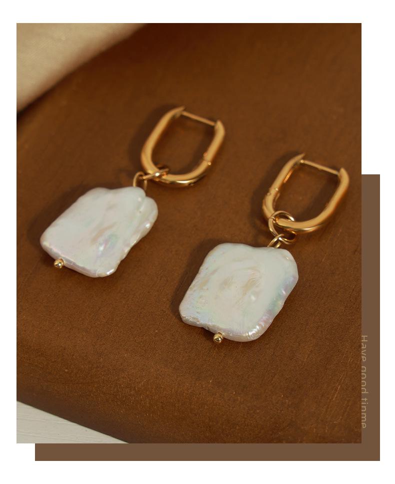 Gold-Plated Titanium Steel Irregular Freshwater Pearl Earrings - Retro Light Luxury Style for Women