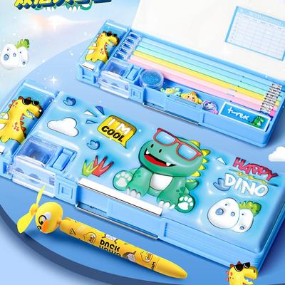 Stiftebox mit großer Kapazität, 3D-Federmäppchen, multifunktional, Dinosaurier/Astronauten, mit Bleistiftspitzer, doppellagige Stiftetasche, Geschenk