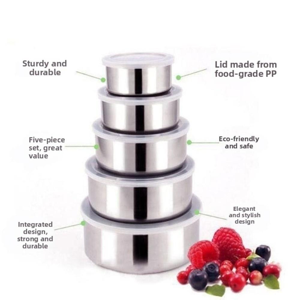 5pcs Stainless Steel Salad Bowl Set with Lid 230/400/600/1000/1200ML Food Storage Container Fresh Keeping Nesting Bowls