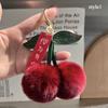 Keychain Key Fob Bag Pendant Fluffy Cherry Keyring Bag Hanging Leaf Artificial Rabbit Fur Ball Key Holder Plush Bag Accessories