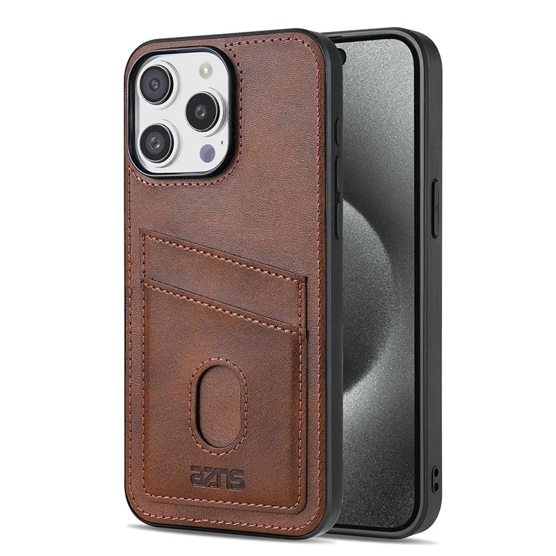 Vertical Cards Solt Wallet Leather Case For iPhone 16 Pro Max 15 Plus 14 13 12 11 Shockproof Business Ultra Thin Pocket Cover
