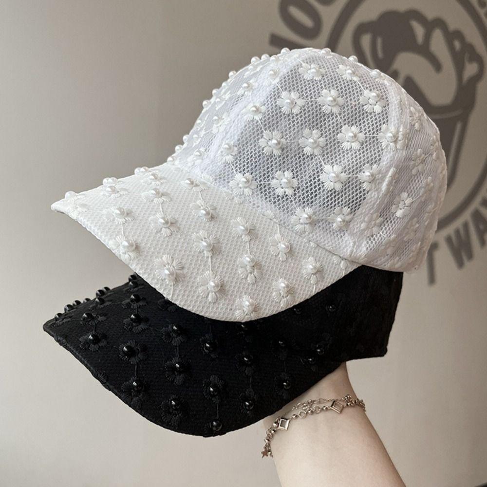 Breathable Embroidered Flower Baseball Hat Adjustable Mesh Peaked Hat Lace Baseball Cap Women