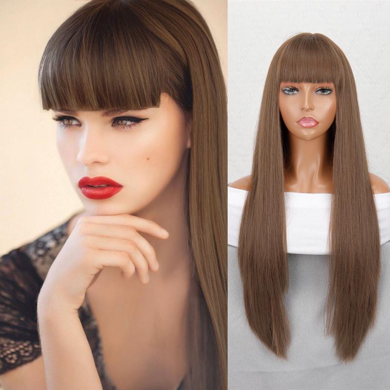 MISS WIG Long Straight Hair Natural Heat Resistant Fiber Black Wig for Women Daily Wear Wigs Pink Red Cosplay Wigs