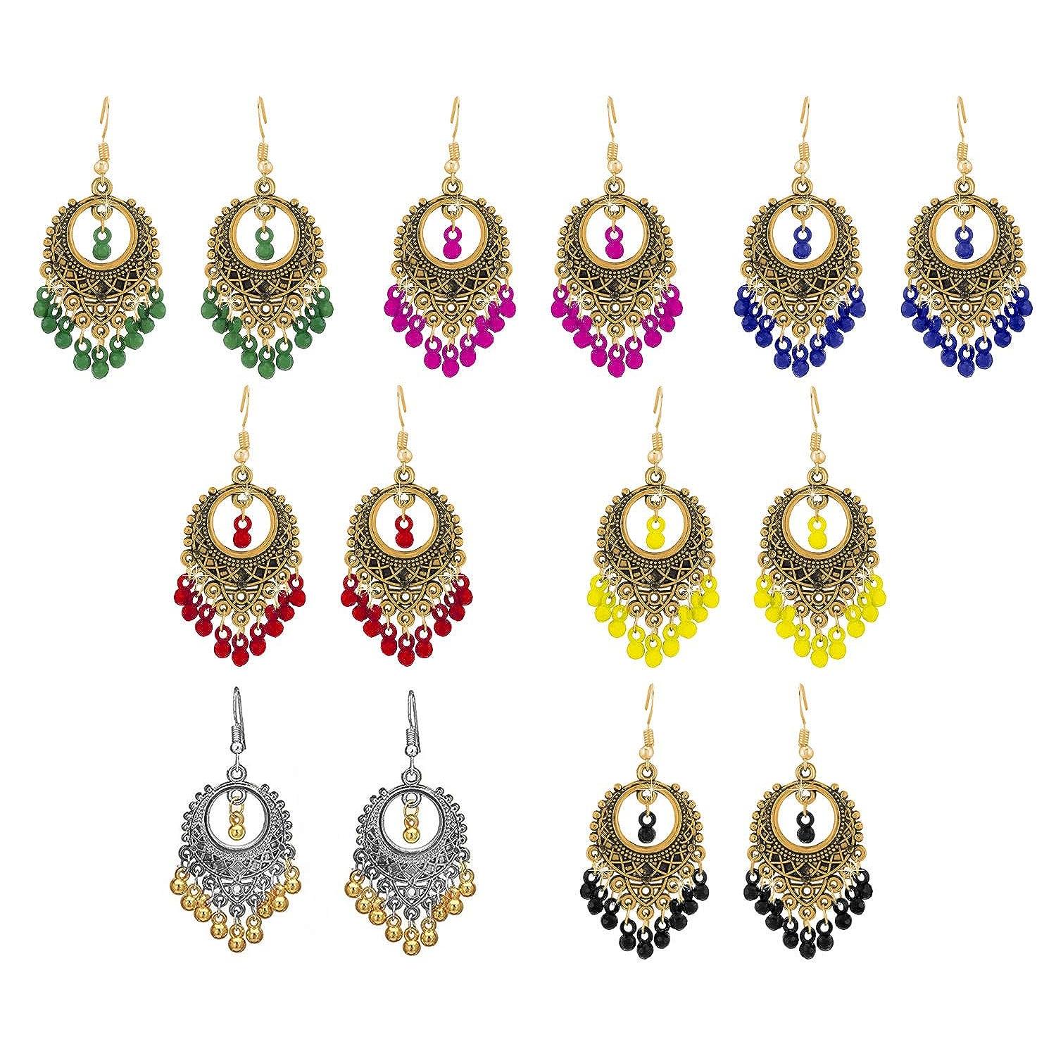 

Набор традиционных многоцветных сережек Chandbali Jhumka с оксидированным серебром | Немецкое серебро Jhumki Combo | Аксессуары Ювелирные изделия