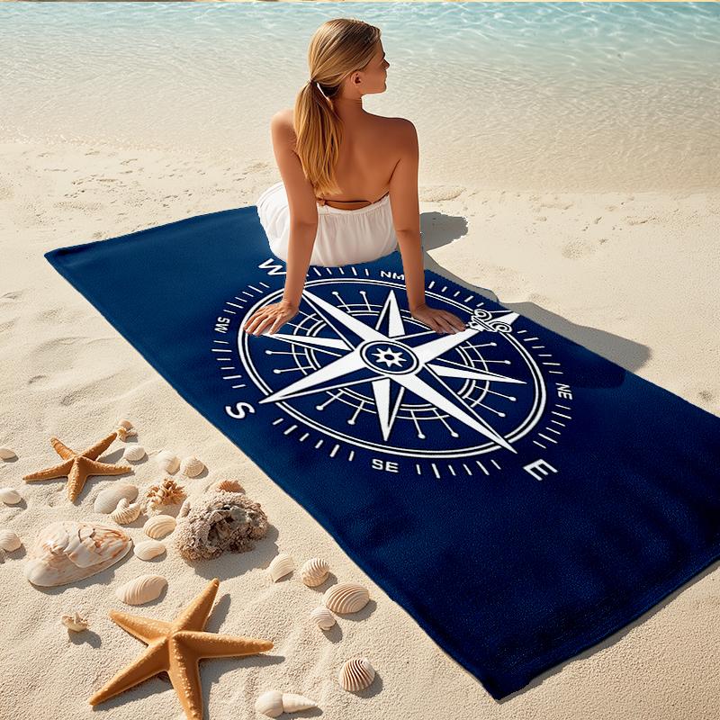 1Pc Maritime Navigation Compass Beach Towel, Quick Dry, Multi-Use for Beach Pool Gym Yoga Home Travel, Christmas, Halloween, Xmas Gift M928864