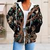 Women Plus Size Zip Up Hoodie Long Sleeve Floral Printed Hooded Sweatshirt With Pockets