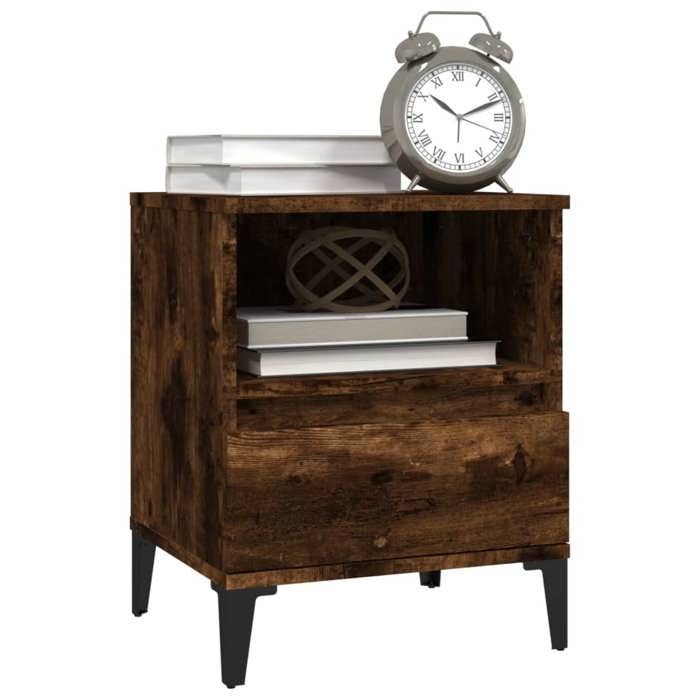 Table de chevet - Maison Exclusive - Chêne fumé - 1 tiroir &amp; 1 compartiment - Industriel 40x35x50 cm