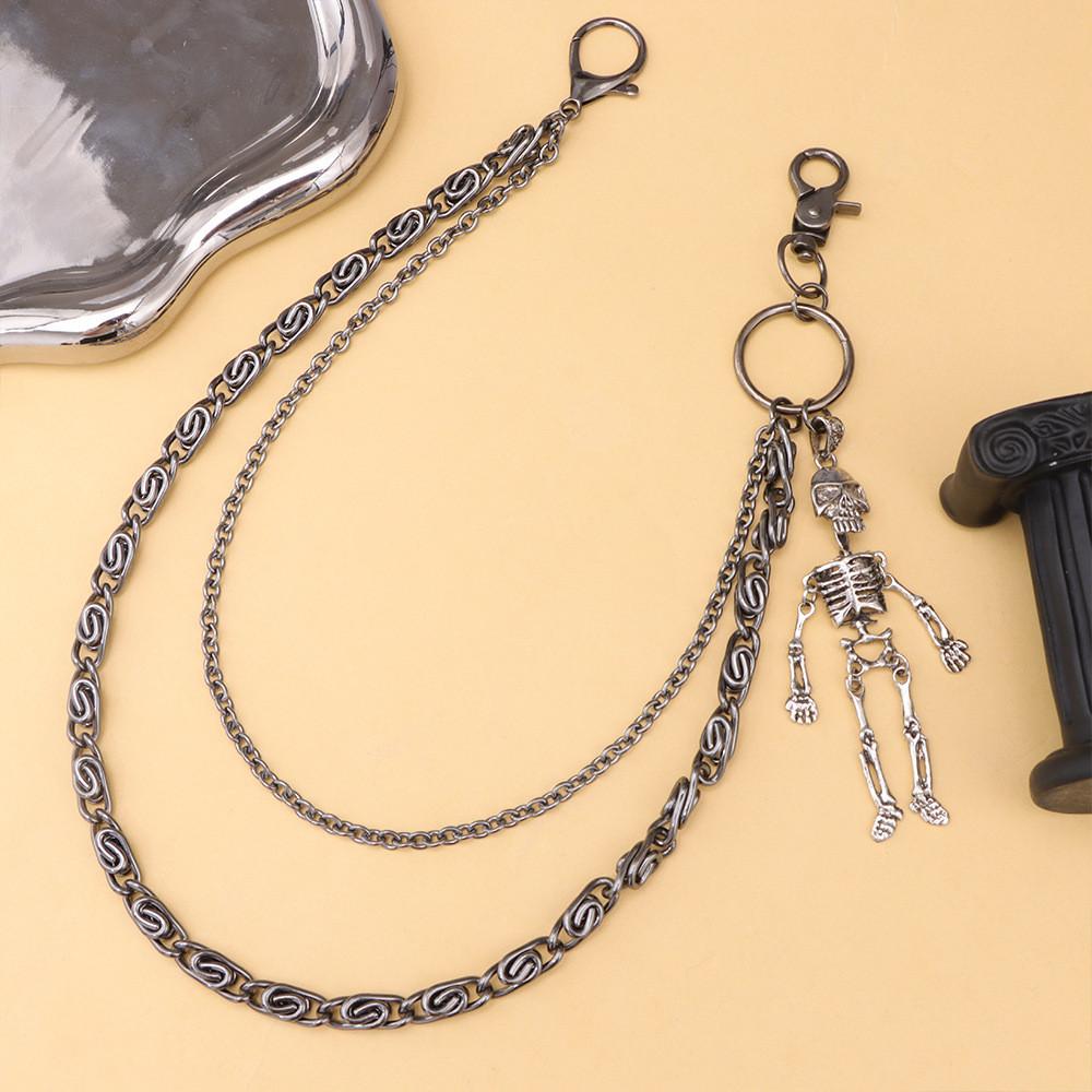 Punk Skull Waist Chain With Metal Double Layer Chain For Hip Hop Style Men Women
