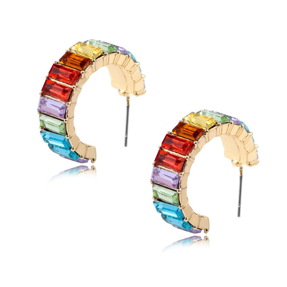 Vibrant Glass Gem Stud Earrings With Modern Geometric Shapes For Daily Wear