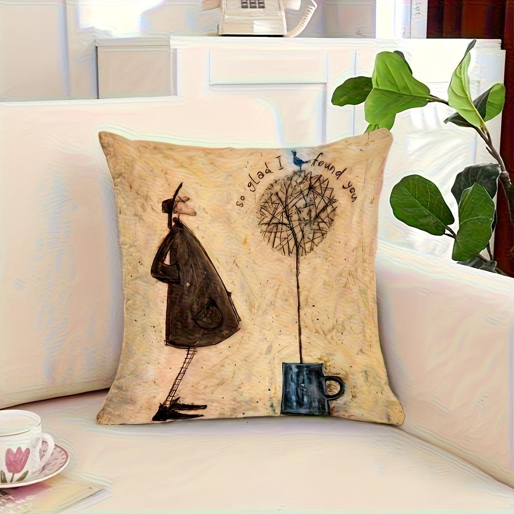 Whimsical Art Figure Pillow Cover Vintage Sketch Print Romantic Cushion Case For Sofa Bed Couch Cozy Minimalist Home Decor Gifts