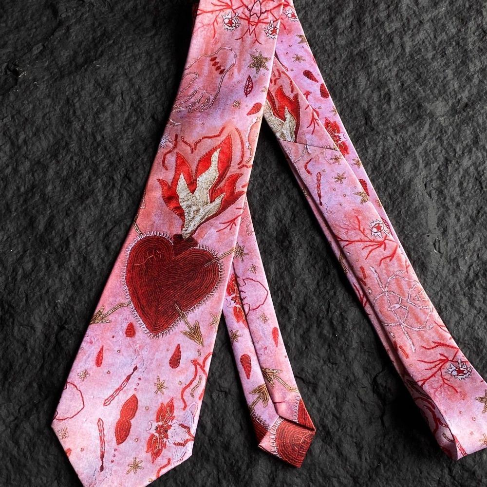 Y2K Romantic Neck Scarf Vintage Women's Neck Tie Unique Heart Flame Tie  Fashion Accessory