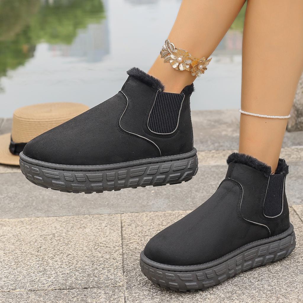 Foreign trade new autumn and winter tire snow boots women's warm solid color large size elastic band thick sole non-slip short cotton shoes