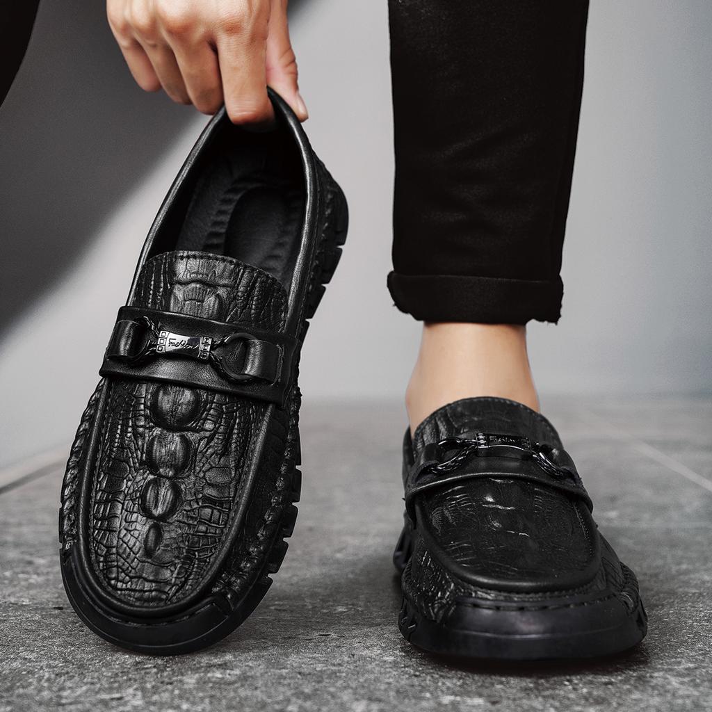 Men's Casual Shoes Crocodile Pattern Leather Men's Classic British Style Loafers Men Party Wedding Flats