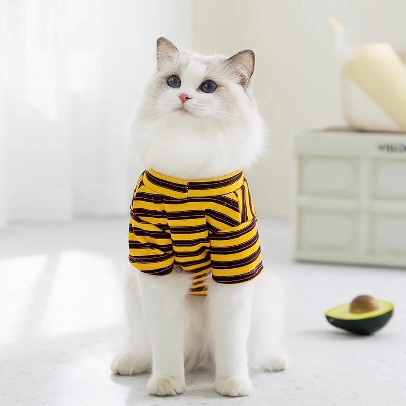 Spring and Summer Thin Striped Bipods Into Cat Anti-hair Loss Teddy Bear Air-conditioned Room Warm Cat Pet Clothes