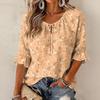 Women's Retro Floral Print Blouse with Ruffle Three-Quarter Sleeves and Tie Front
