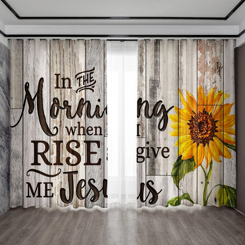 2-teilige bedruckte Vorhänge zur Heimdekoration, Vorhänge mit Sonnenblumen-Seetangstangenbeutel, Küche, Café, Wohnzimmer, Balkon, Garten