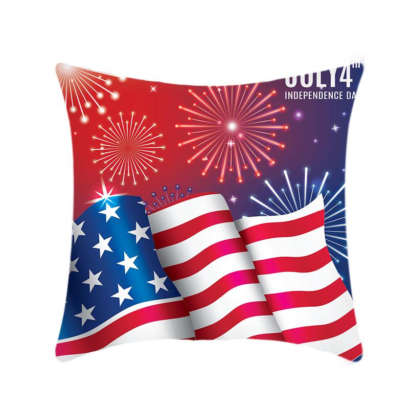 Independence Day Throw Pillow Cover Blue Theme Plush Print Sofa Bed Car Cushion Cover Without Core