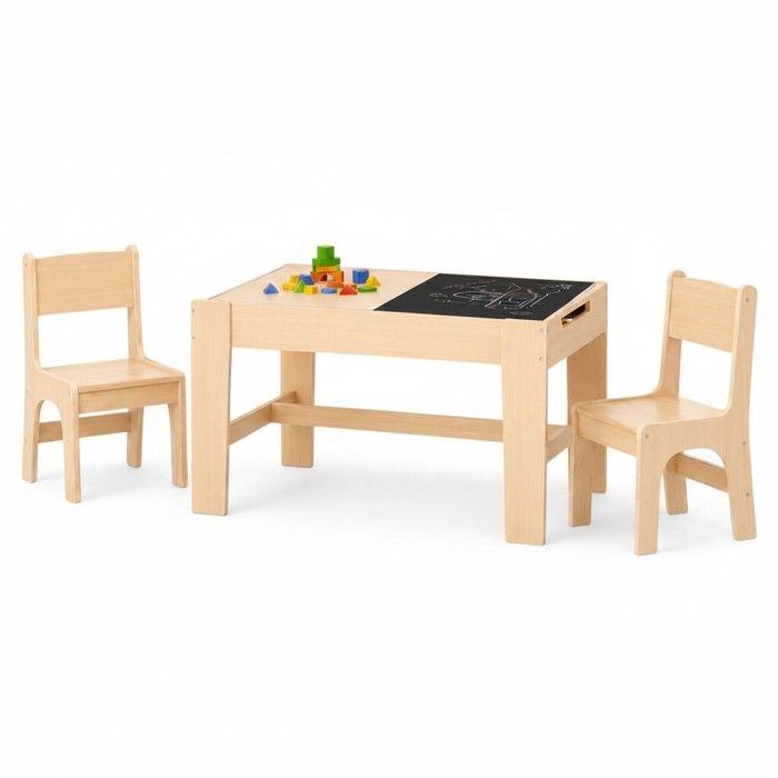 GINGER HOME Wooden Children's Table with 2 Chairs, Drawing Board and Storage, 82x60.5x48 Cm