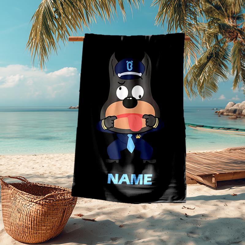 Custom Name Ultra-Soft Beach Towel with Sheriff Labrador Theme,Ideal for Pool - Camping, Diving - Perfect Travel Essential, Vibrant Beach Towel.